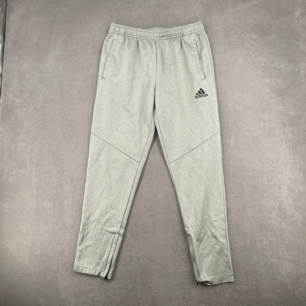 Adidas Mens Gray Fleece Lined Joggers Sweatpants Ankle Zip Size Medium 8281